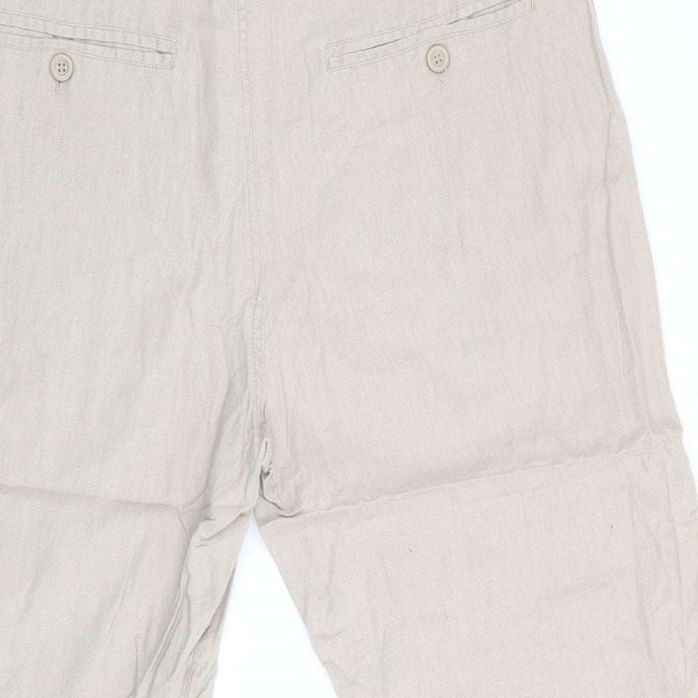 Cedar Wood State Mens Beige   Cropped Trousers Size 34 in L20 in - Linen Look Trousers