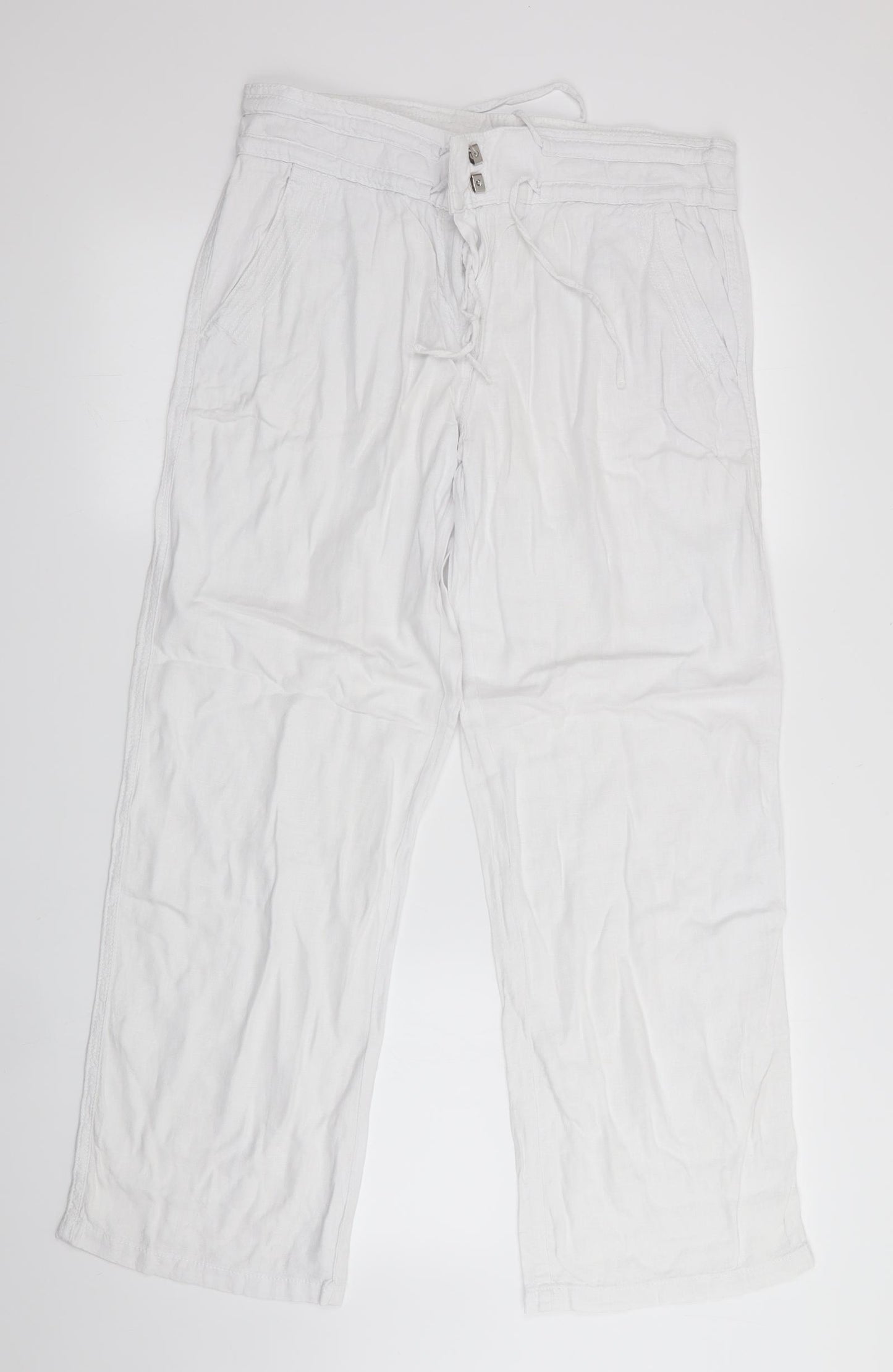 Parallel Womens White   Trousers  Size 12 L29 in - Linen Look trousers - wide legged