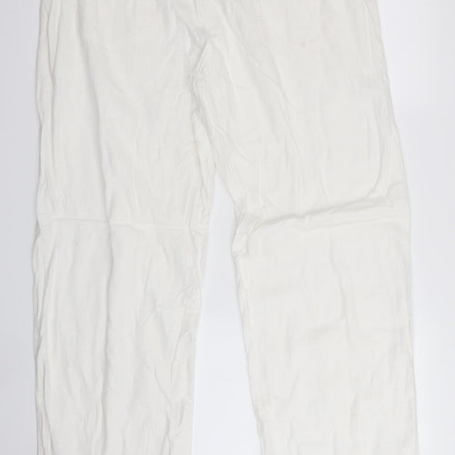 M&Co Womens White   Trousers  Size 14 L31 in - Linen Look trousers - wide legged