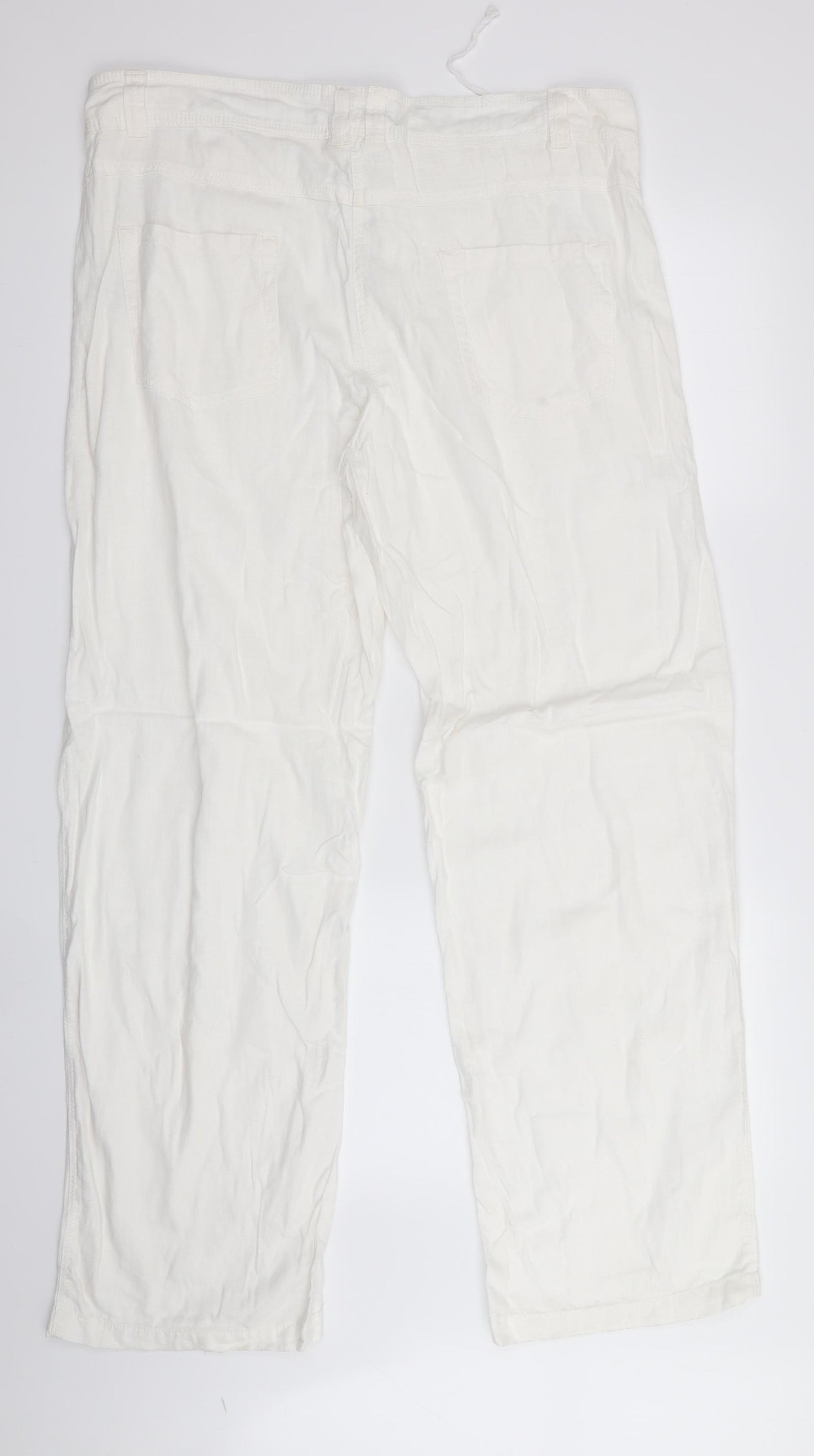 M&Co Womens White   Trousers  Size 14 L31 in - Linen Look trousers - wide legged