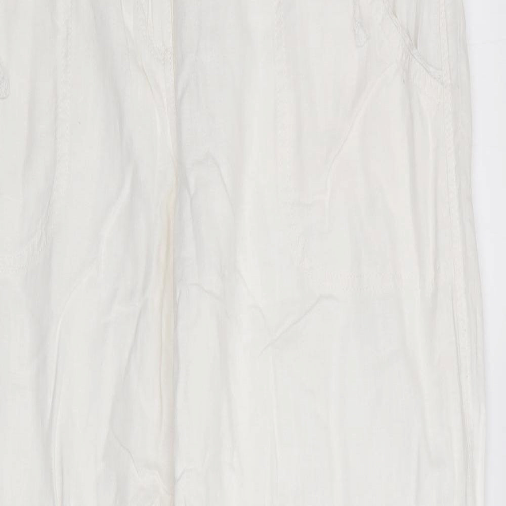 M&Co Womens White   Trousers  Size 14 L31 in - Linen Look trousers - wide legged