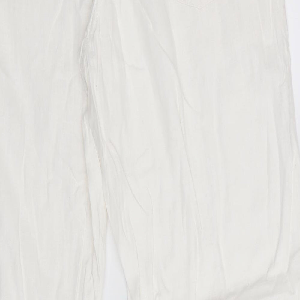 M&Co Womens White   Trousers  Size 14 L31 in - Linen Look trousers - wide legged