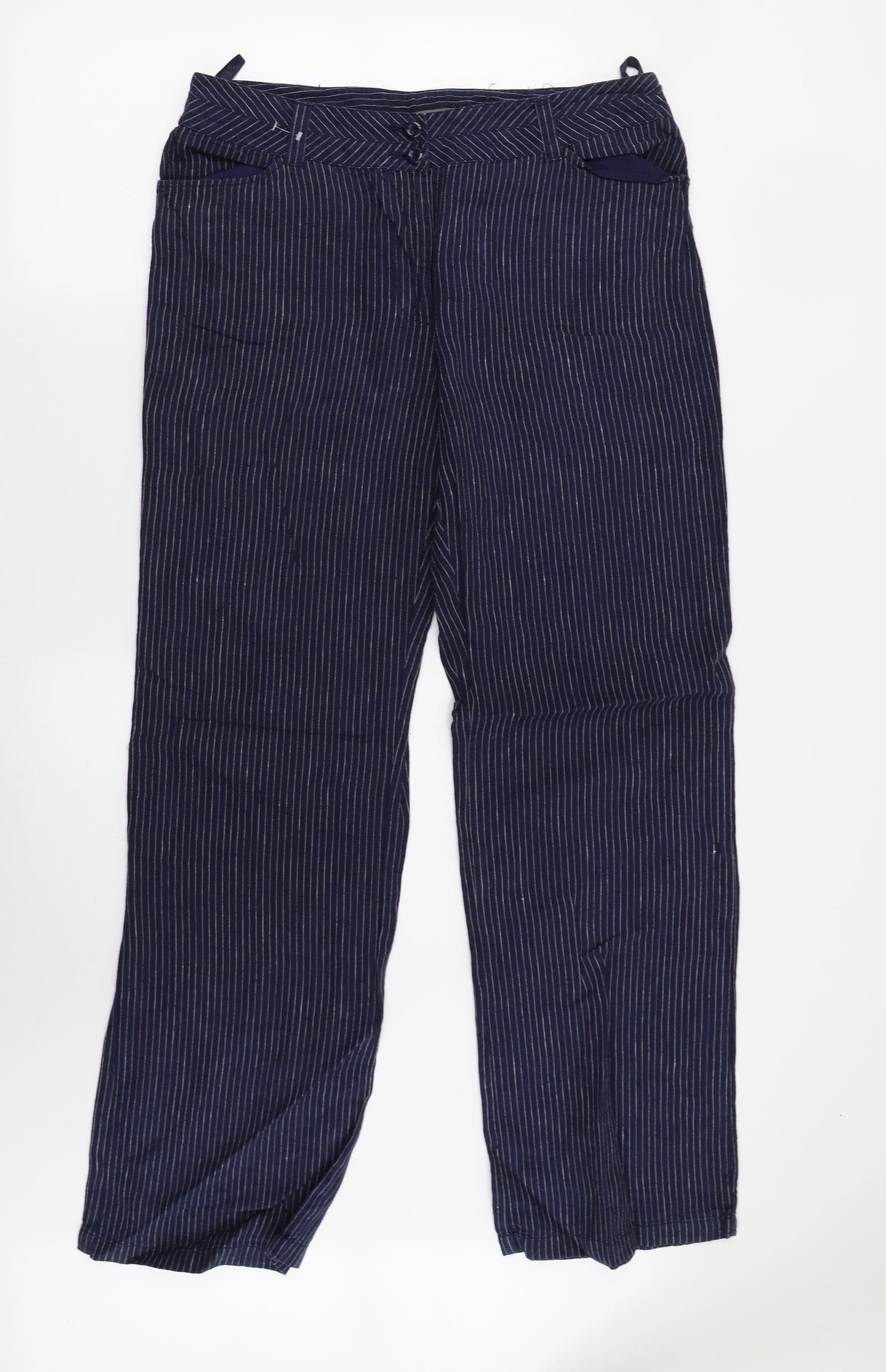 Laura Ashley Womens Blue Striped  Trousers  Size 14 L31 in