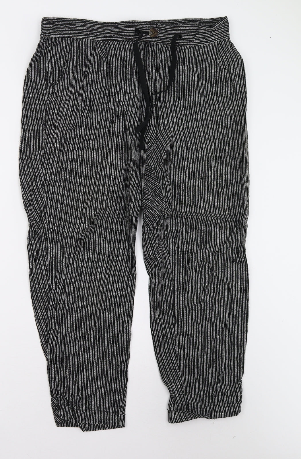 Next Petite Womens Grey Striped  Trousers  Size 16 L25 in