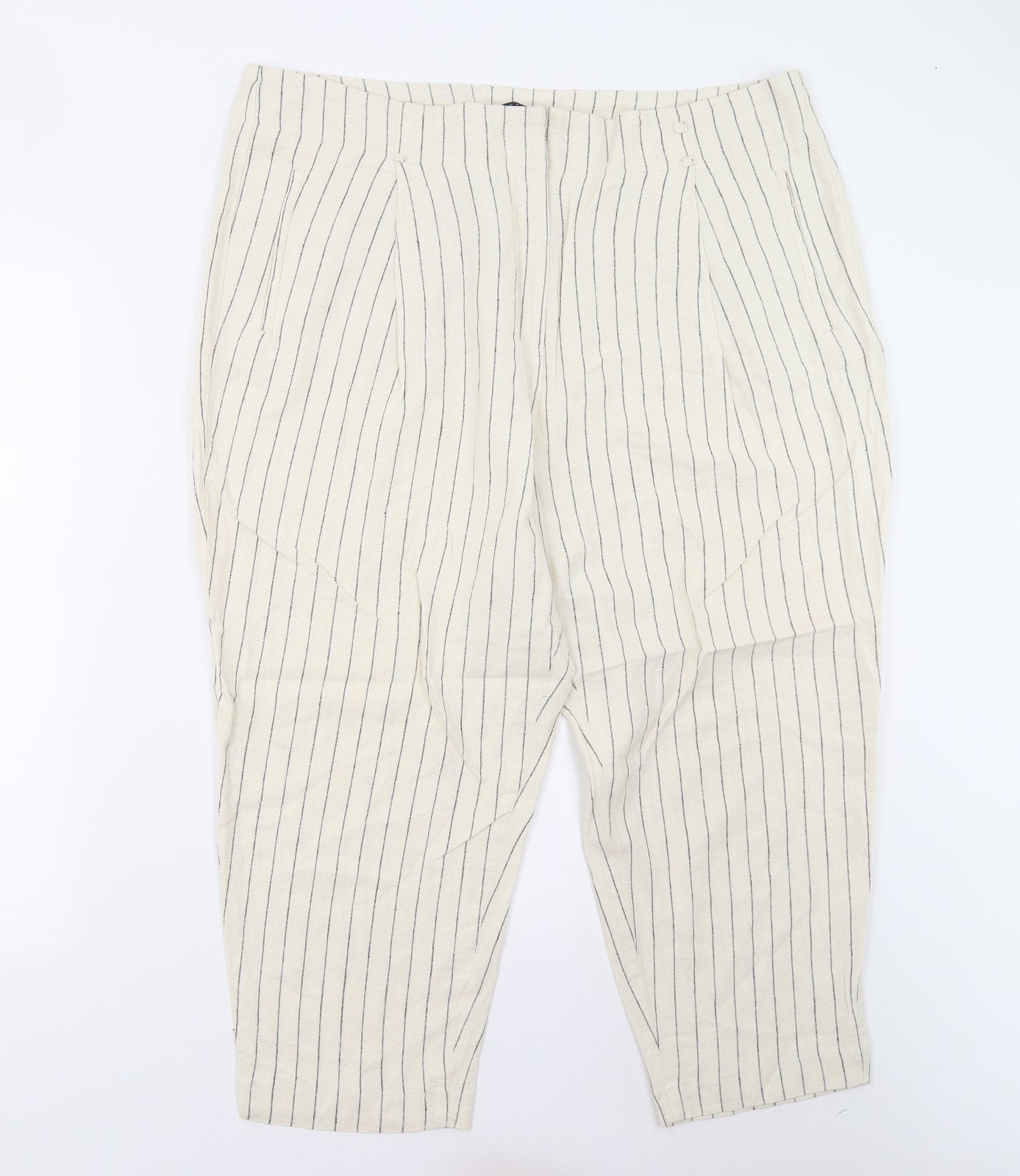 M&S Womens Beige Striped  Trousers  Size 20 L21 in - Short