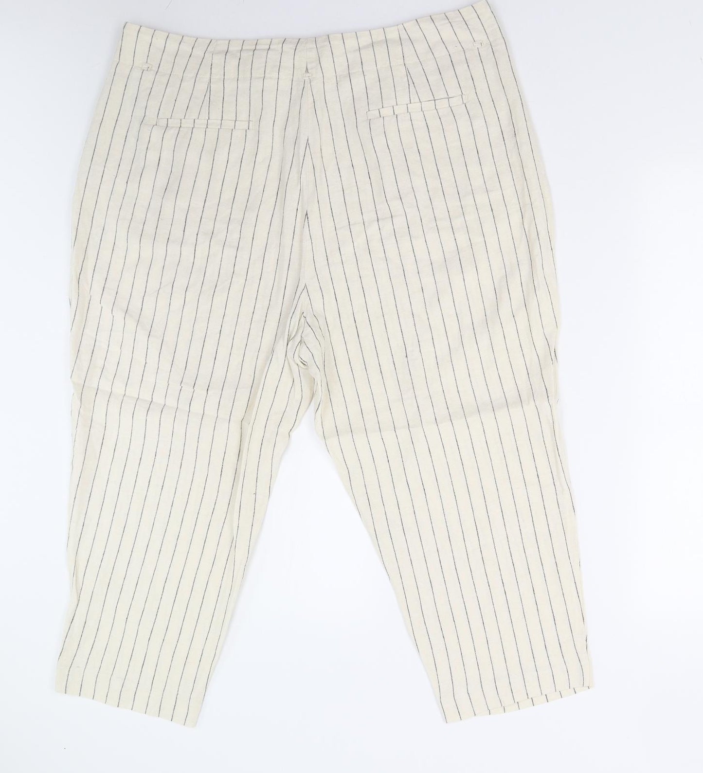 M&S Womens Beige Striped  Trousers  Size 20 L21 in - Short
