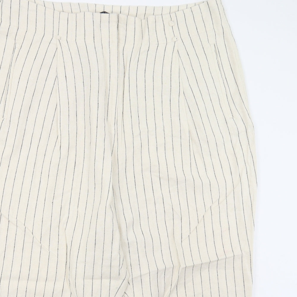 M&S Womens Beige Striped  Trousers  Size 20 L21 in - Short