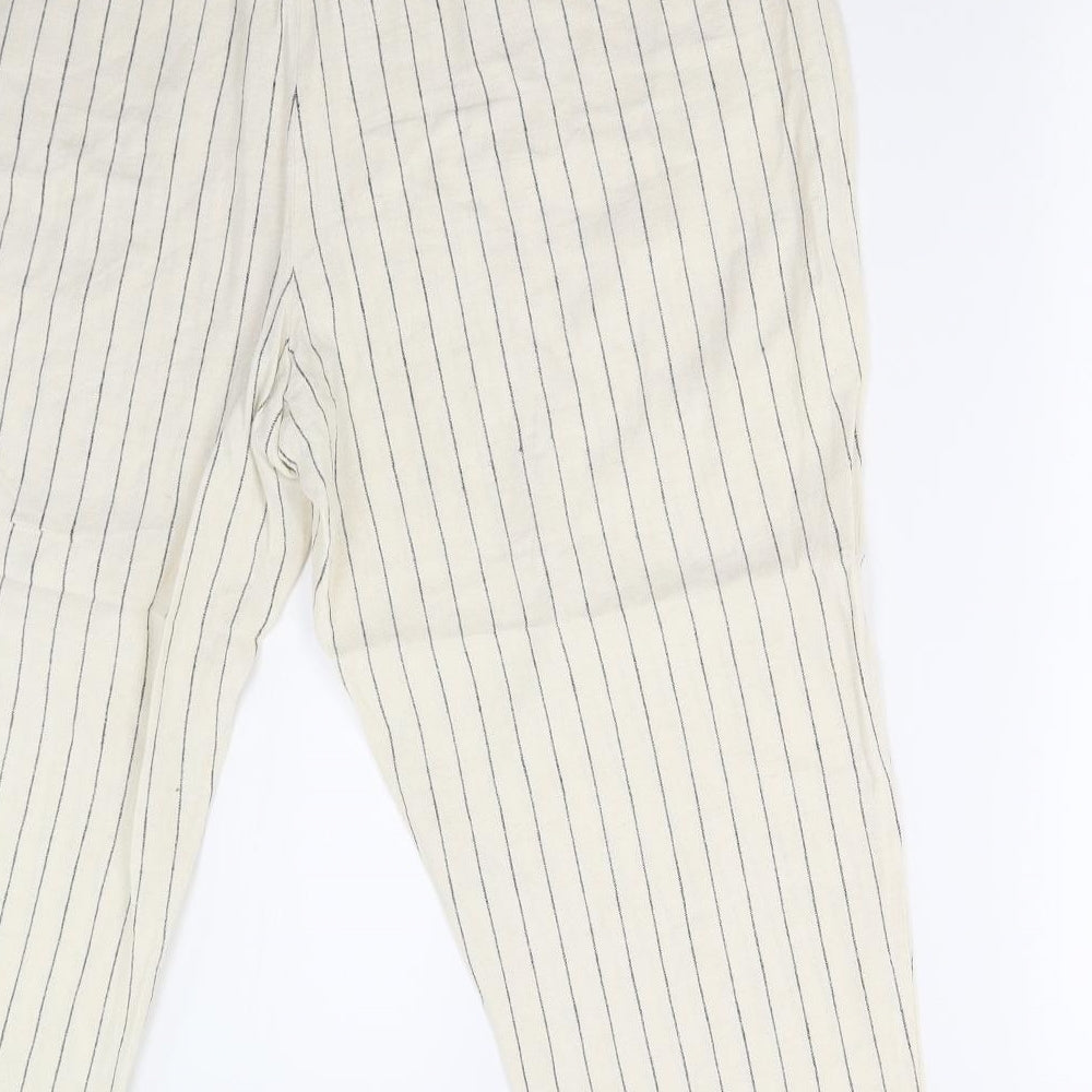 M&S Womens Beige Striped  Trousers  Size 20 L21 in - Short