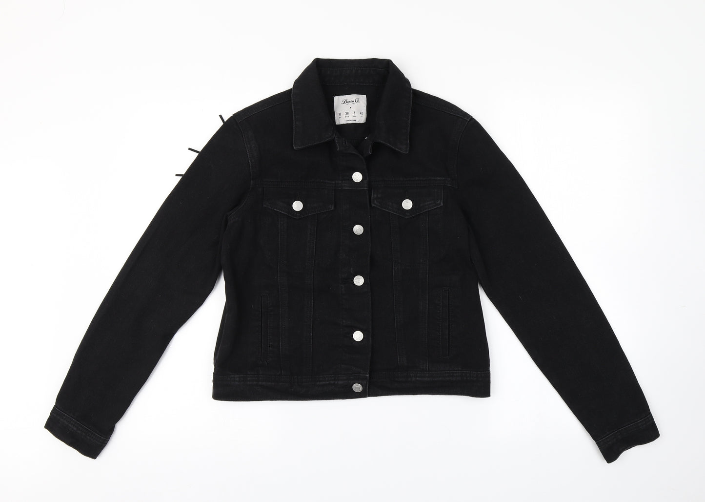 Primark Womens Black  Denim Jacket  Size 10  - Back fringe