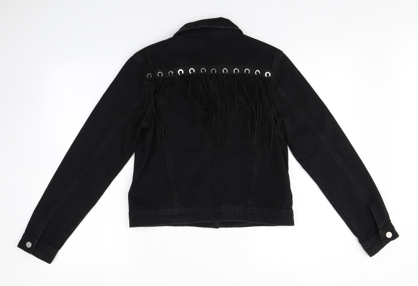 Primark Womens Black  Denim Jacket  Size 10  - Back fringe