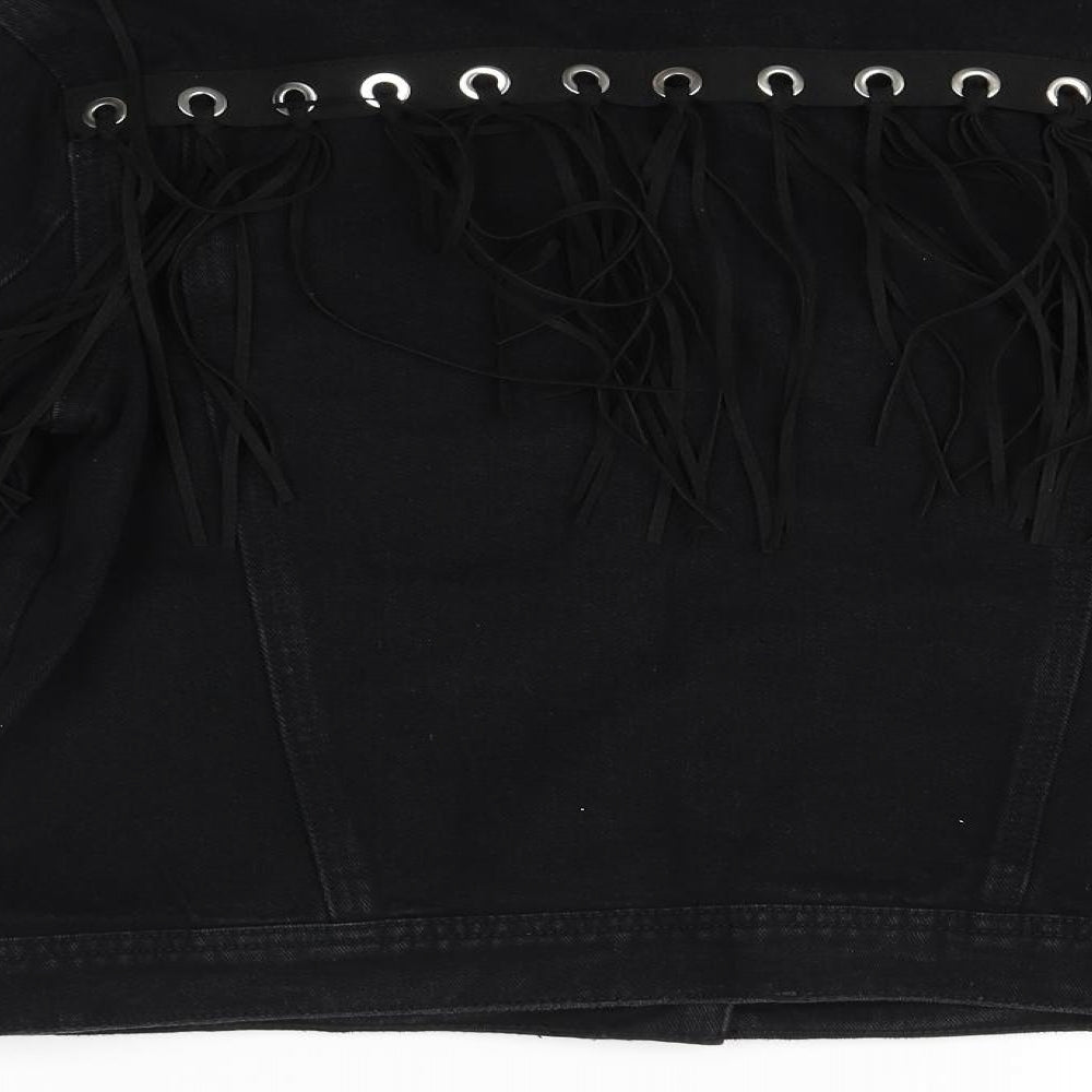 Primark Womens Black  Denim Jacket  Size 10  - Back fringe