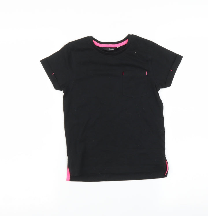 George Girls Black Striped  Basic T-Shirt Size 5-6 Years