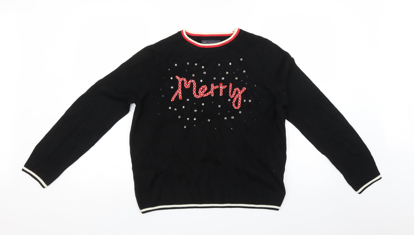 Marks and Spencer Womens Black   Pullover Jumper Size M  - christmas