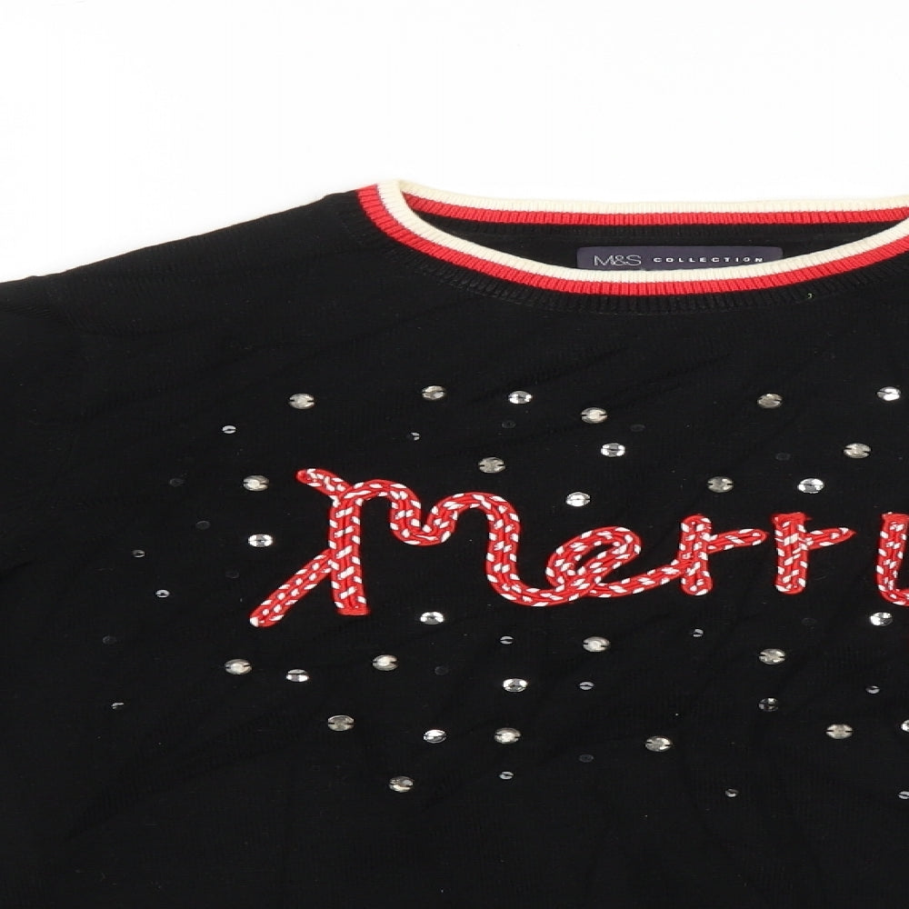 Marks and Spencer Womens Black   Pullover Jumper Size M  - christmas