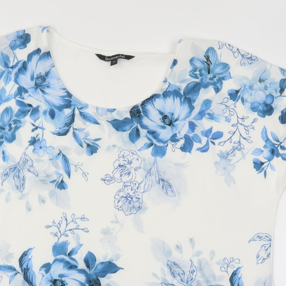 Bonmarché Womens Blue Floral  Basic T-Shirt Size 16