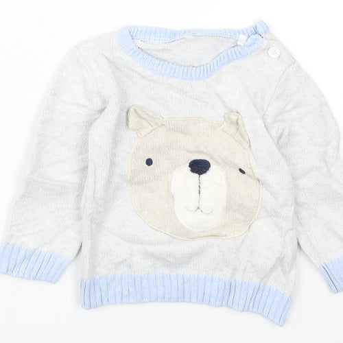 TU Boys Grey  Knit Pullover Jumper Size 6-9 Months  - Bear