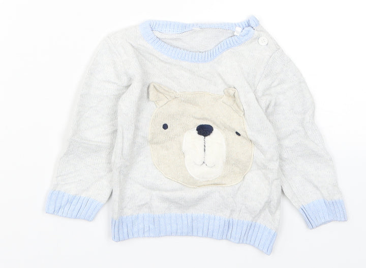 TU Boys Grey  Knit Pullover Jumper Size 6-9 Months  - Bear