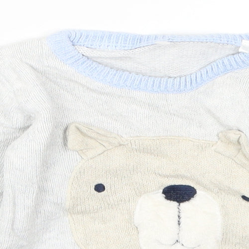 TU Boys Grey  Knit Pullover Jumper Size 6-9 Months  - Bear