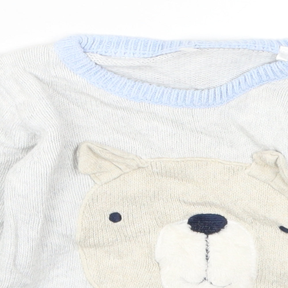 TU Boys Grey  Knit Pullover Jumper Size 6-9 Months  - Bear
