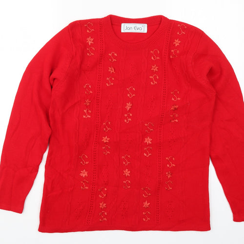 Jan Eva Womens Red  Knit Pullover Jumper Size M