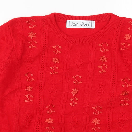 Jan Eva Womens Red  Knit Pullover Jumper Size M