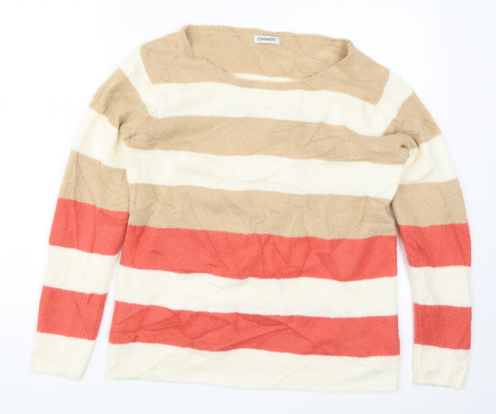 Damart Womens Beige Striped Knit Pullover Jumper Size 10 - Pink
