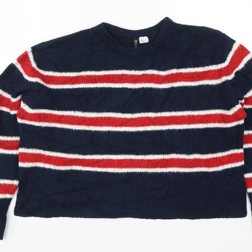 H&M Womens Blue Striped Knit Pullover Jumper Size M  - Red