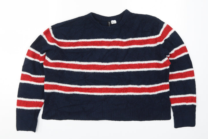 H&M Womens Blue Striped Knit Pullover Jumper Size M - Red