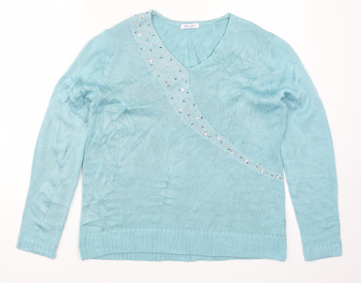 Damart Womens Blue Knit Pullover Jumper Size 14