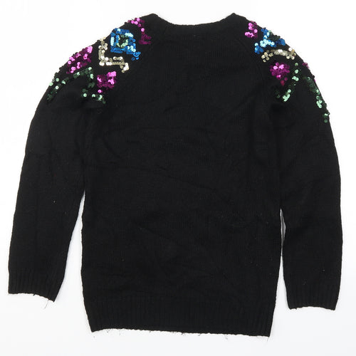 TU Girls Black Fair Isle Knit Pullover Jumper Size 10 Years