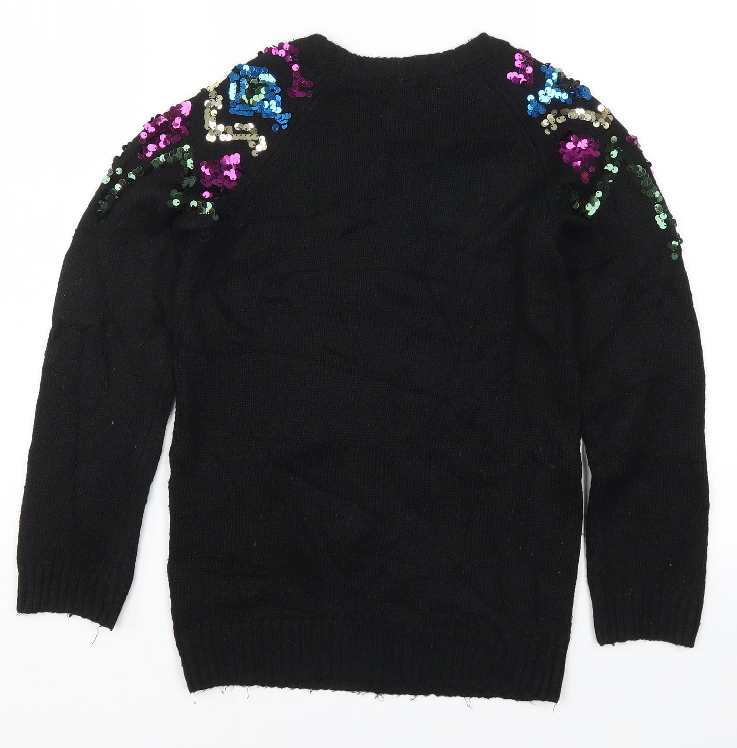 TU Girls Black Fair Isle Knit Pullover Jumper Size 10 Years