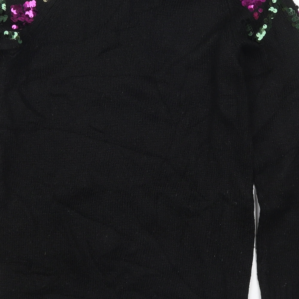 TU Girls Black Fair Isle Knit Pullover Jumper Size 10 Years
