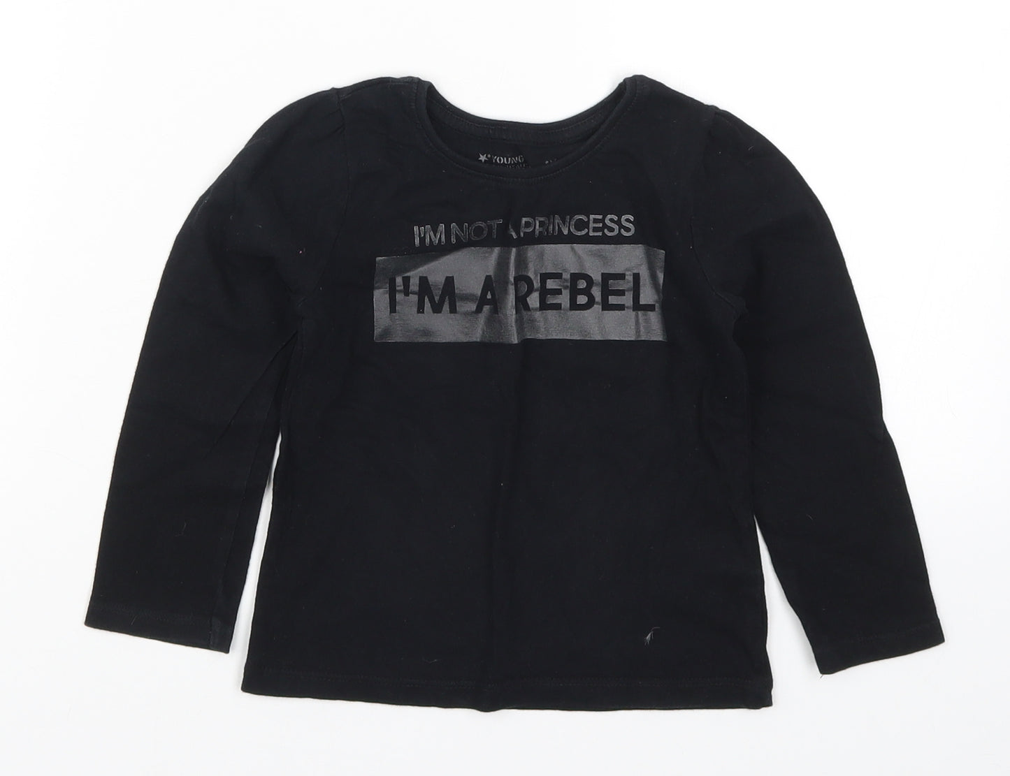 Young Dimension Girls Black   Basic T-Shirt Size 3-4 Years  - I'm Not a Princess I'm a Rebel