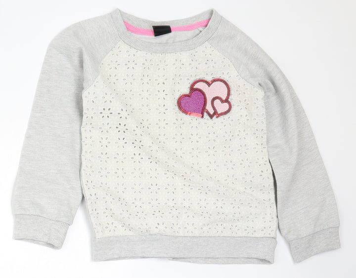 Mac Girls Grey   Pullover Sweatshirt Size 5-6 Years  - Love Hearts
