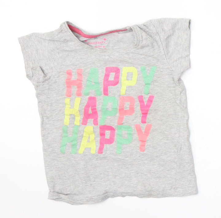 Primark Girls Grey Basic T-Shirt Size 5-6 Years - Happy