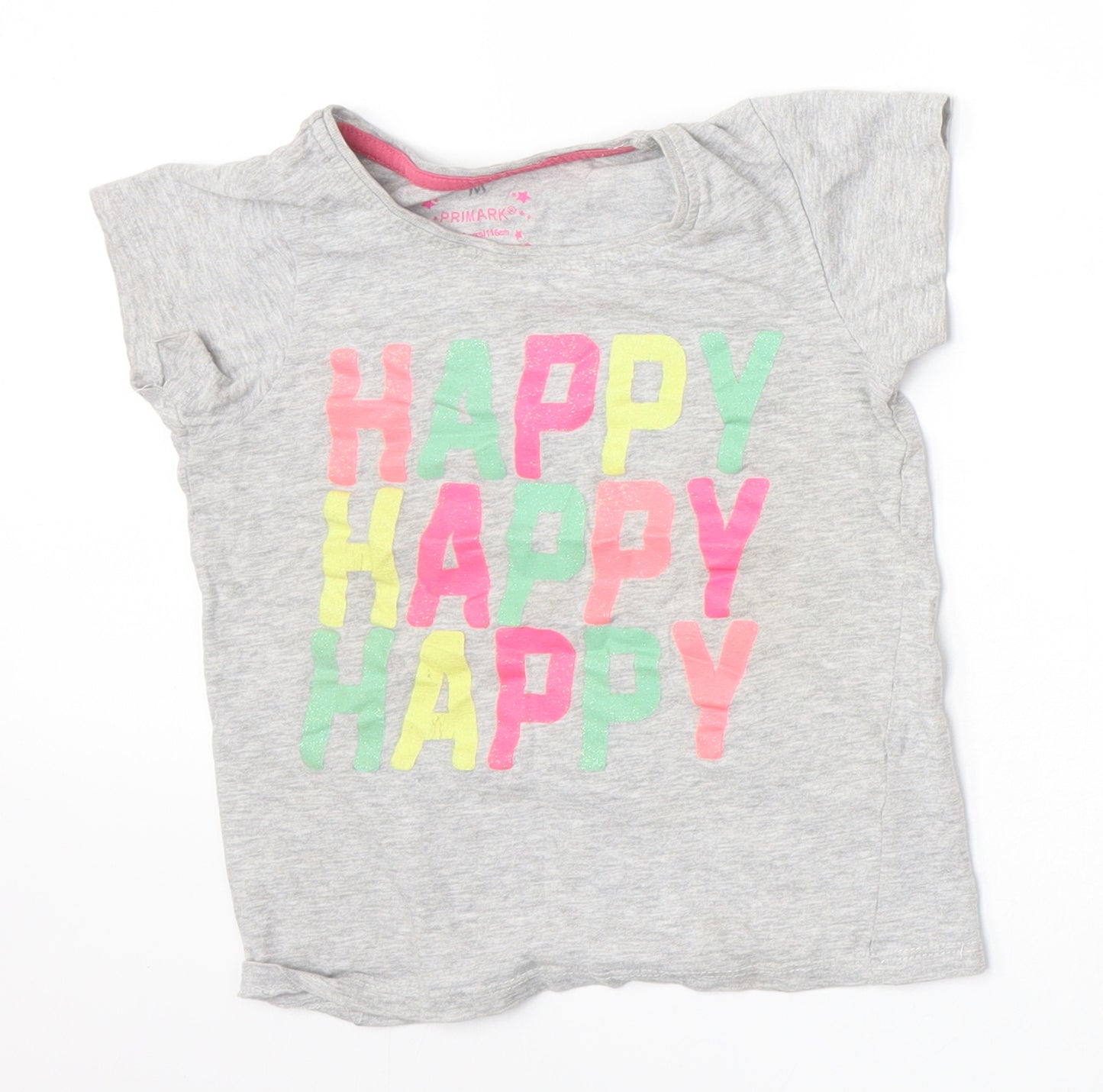 Primark Girls Grey   Basic T-Shirt Size 5-6 Years  - Happy