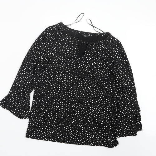 M&Co Womens Black Polka Dot  Basic Blouse Size 10