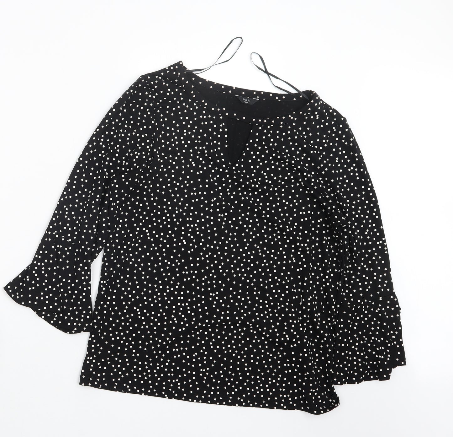 M&Co Womens Black Polka Dot  Basic Blouse Size 10