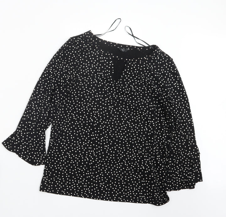 M&Co Womens Black Polka Dot  Basic Blouse Size 10