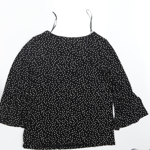 M&Co Womens Black Polka Dot  Basic Blouse Size 10