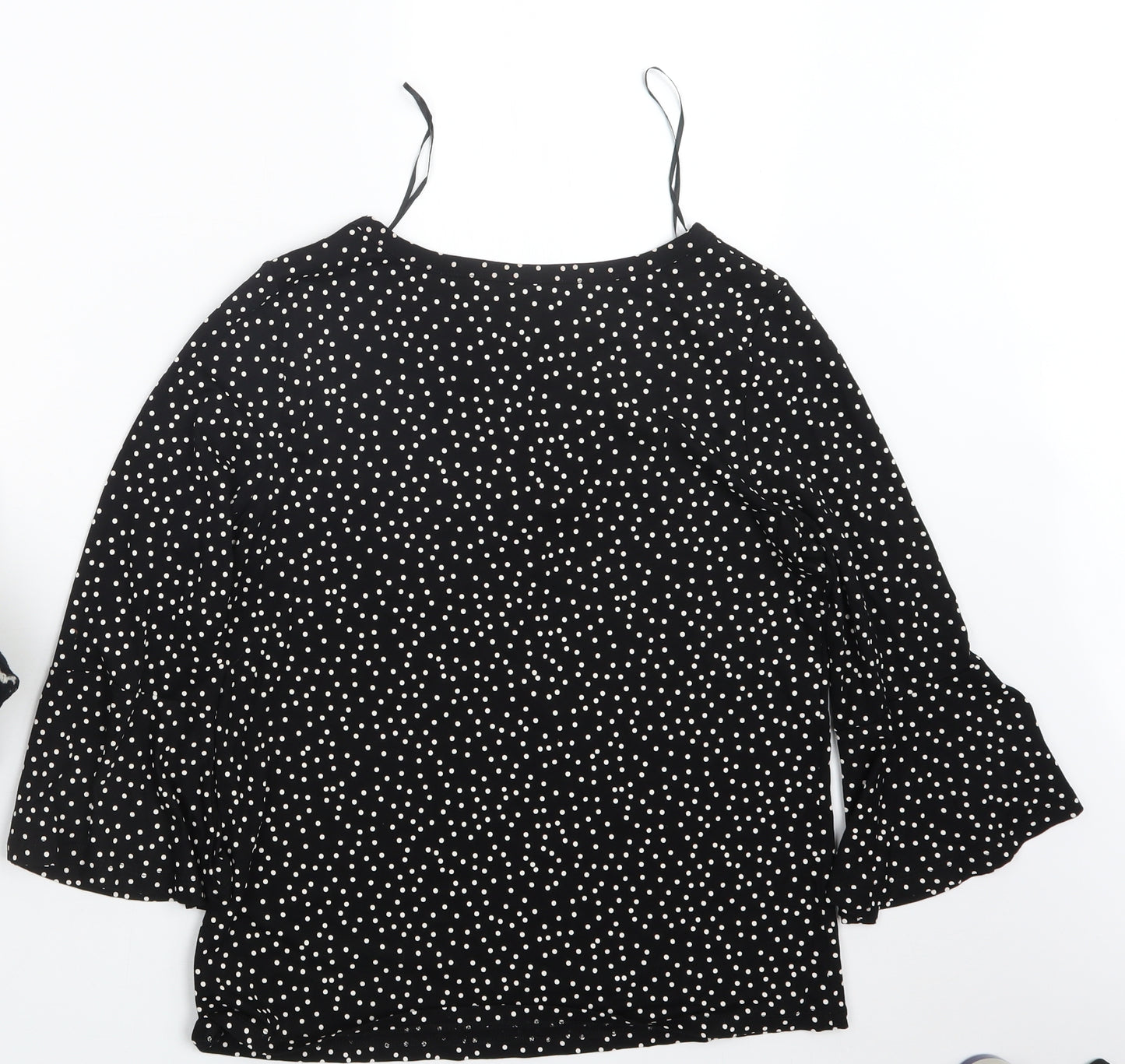 M&Co Womens Black Polka Dot  Basic Blouse Size 10