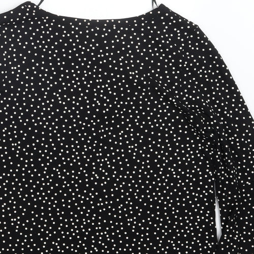 M&Co Womens Black Polka Dot  Basic Blouse Size 10