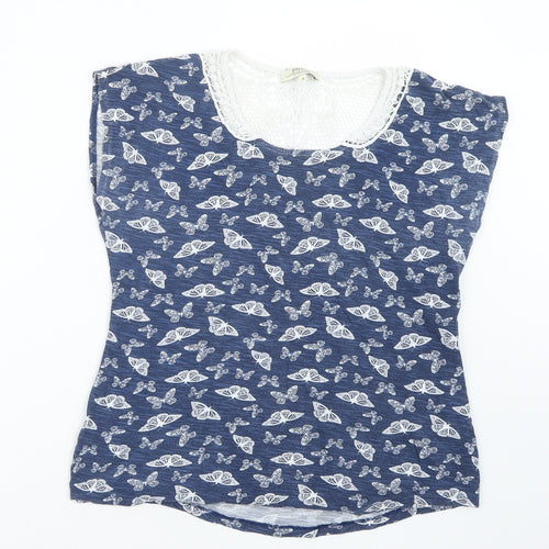 Papaya Womens Blue Geometric  Basic T-Shirt Size 8