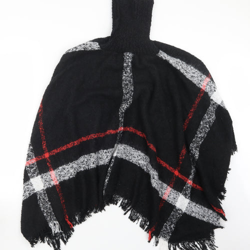 b. you Womens Black Check Knit Cape Jumper One Size