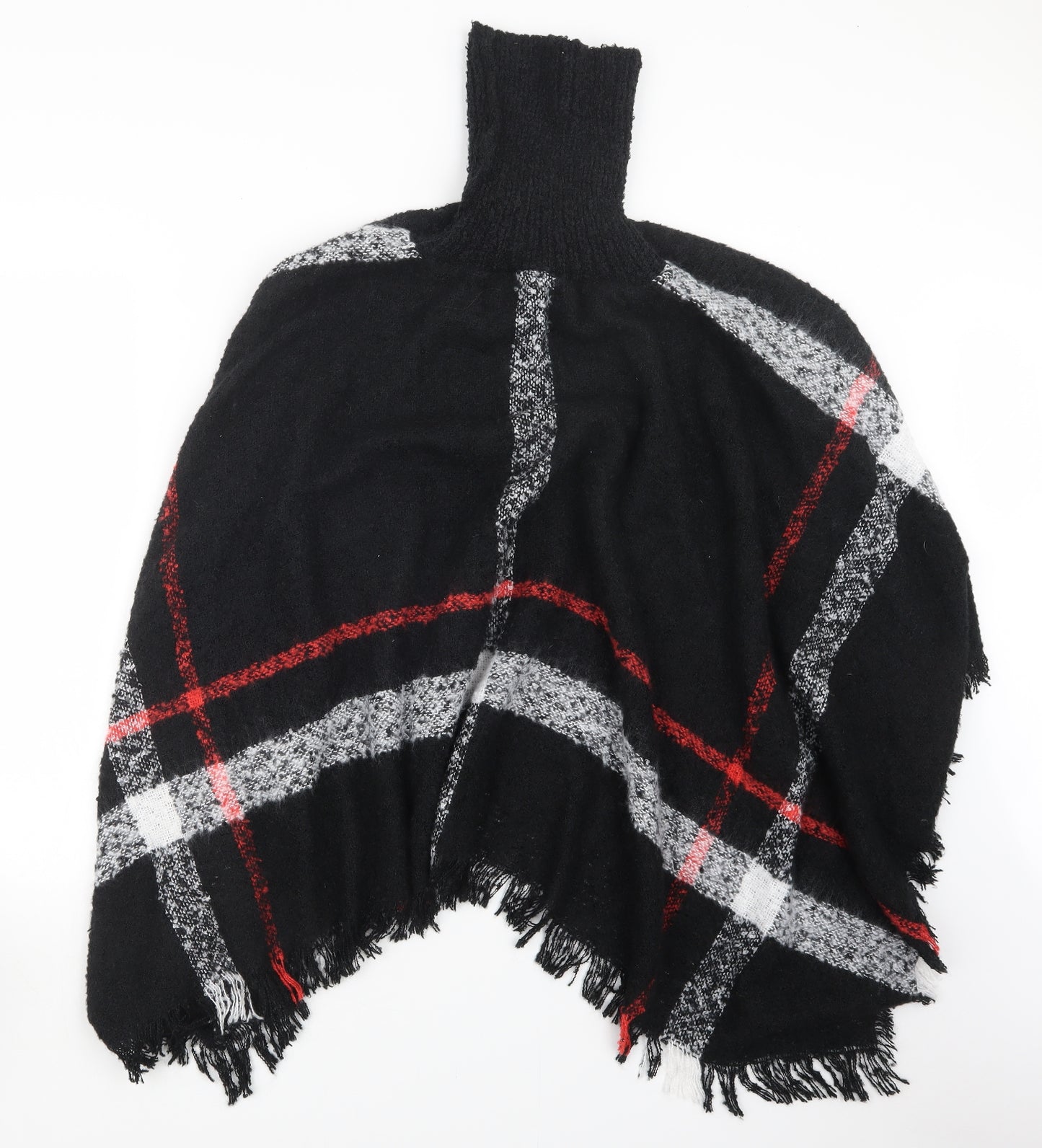 b. you Womens Black Check Knit Cape Jumper One Size
