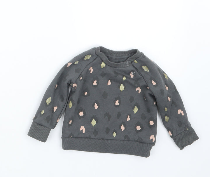 Primark Girls Grey Animal Print Pullover Jumper Size 3-6 Months