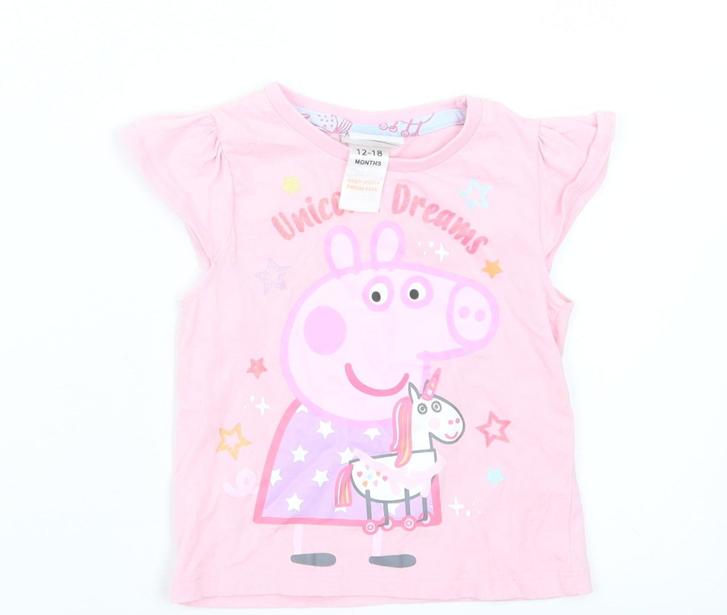 Peppa Pig Girls Pink Geometric  Babydoll Pyjama Top Size 12-18 Months  - Peppa Pig