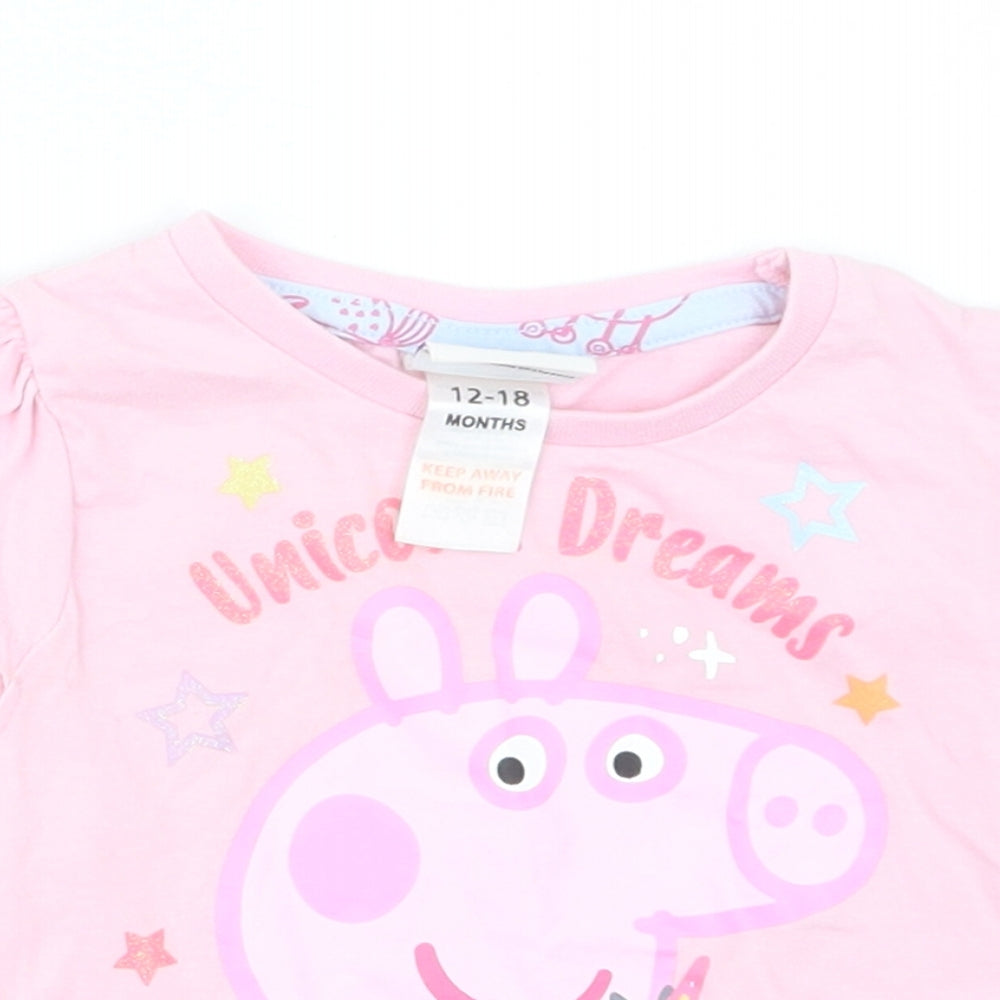 Peppa Pig Girls Pink Geometric  Babydoll Pyjama Top Size 12-18 Months  - Peppa Pig