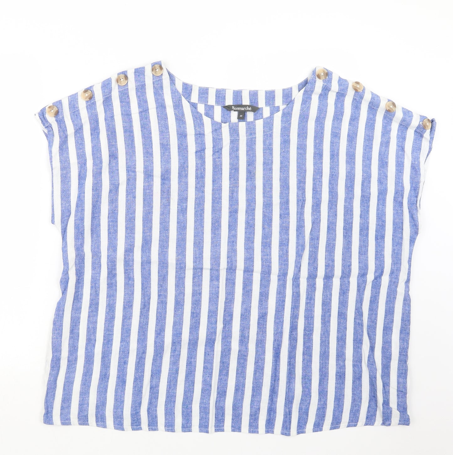 Bonmarché Womens Blue Striped  Basic T-Shirt Size 22