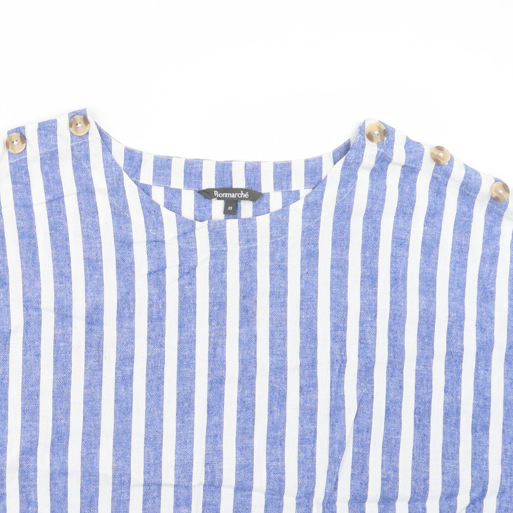 Bonmarché Womens Blue Striped  Basic T-Shirt Size 22